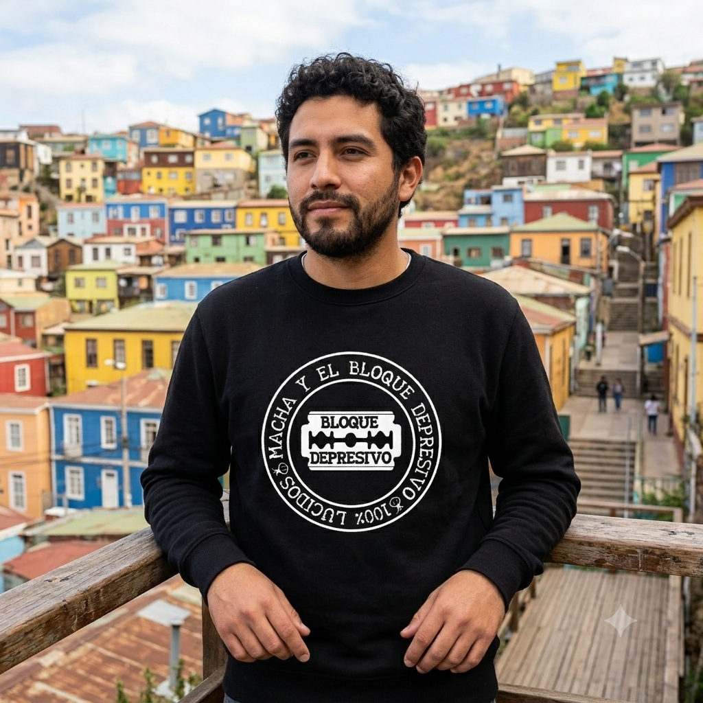 Polerón Negro Macha y el Bloque Depresivo Estampado Estilo Porteño-2