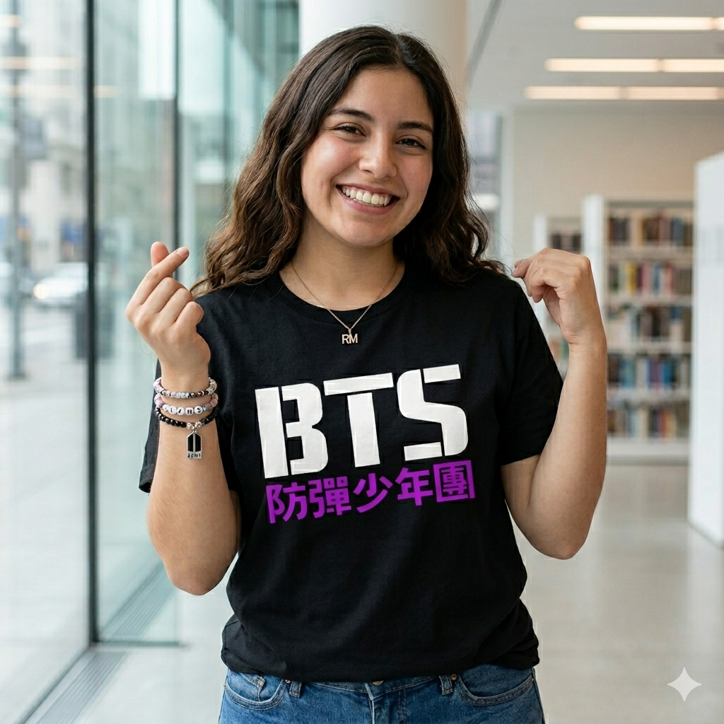 Polera Negra BTS Logo Koreano Estampada 100% Algodón Estilo K-POP-4
