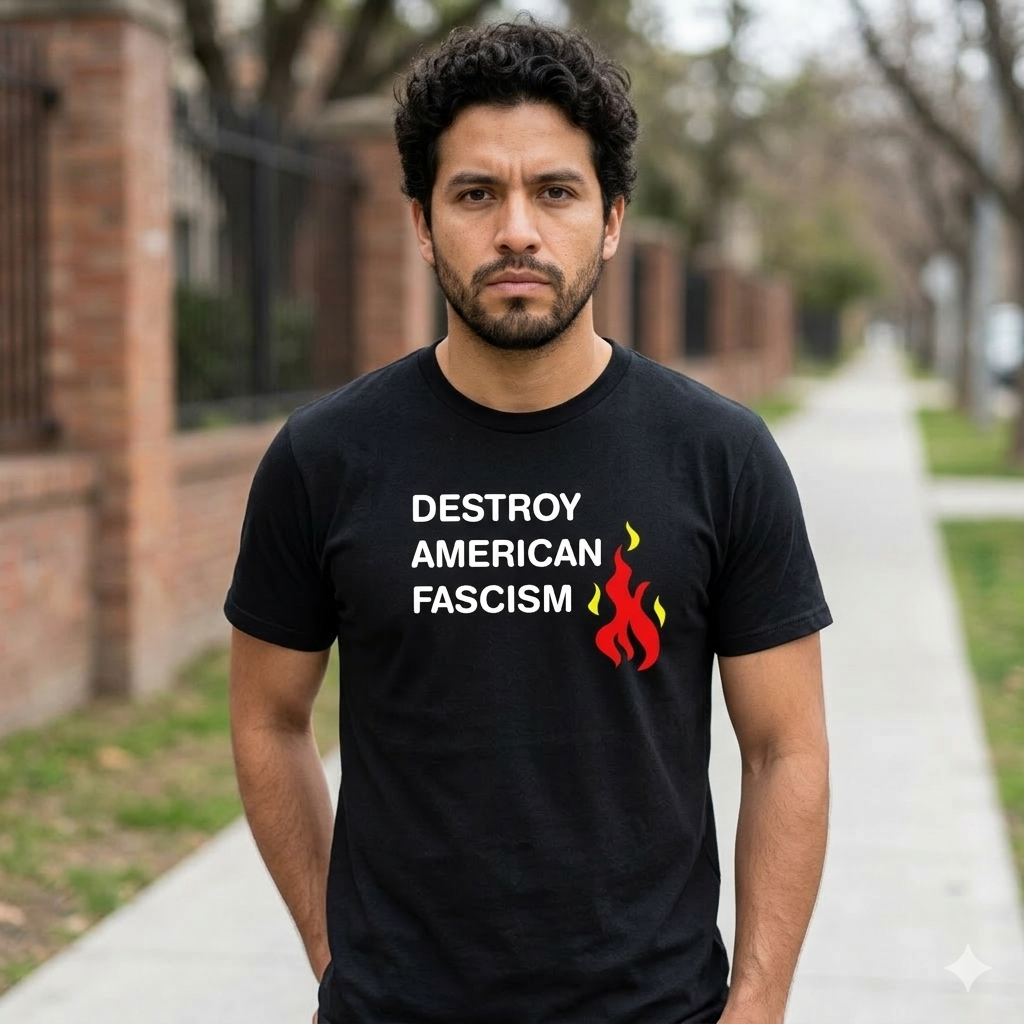 Polera Negra Destroy American Fascism Estampada 100% Algodón Estilo-2