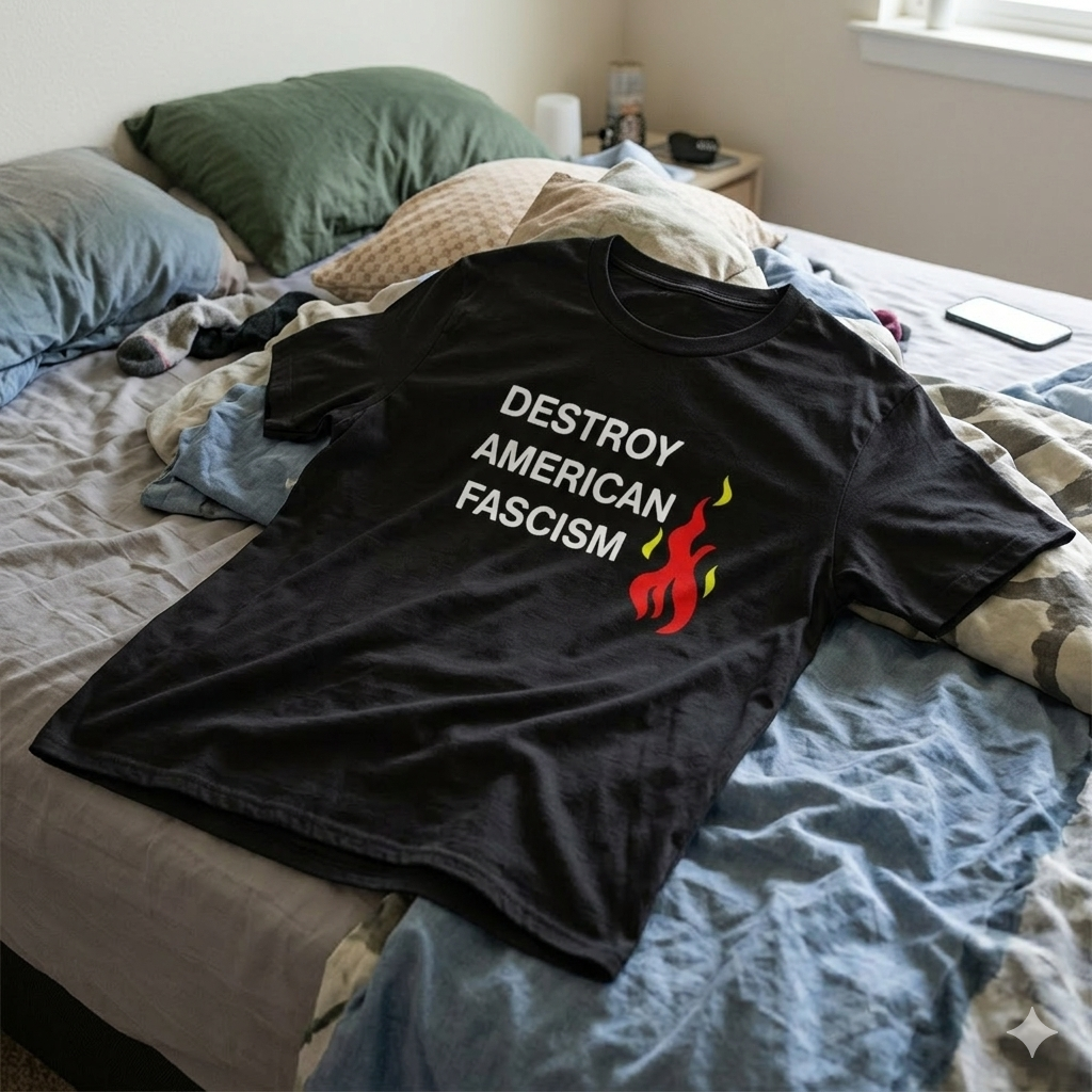 Polera Negra Destroy American Fascism Estampada 100% Algodón Estilo-6