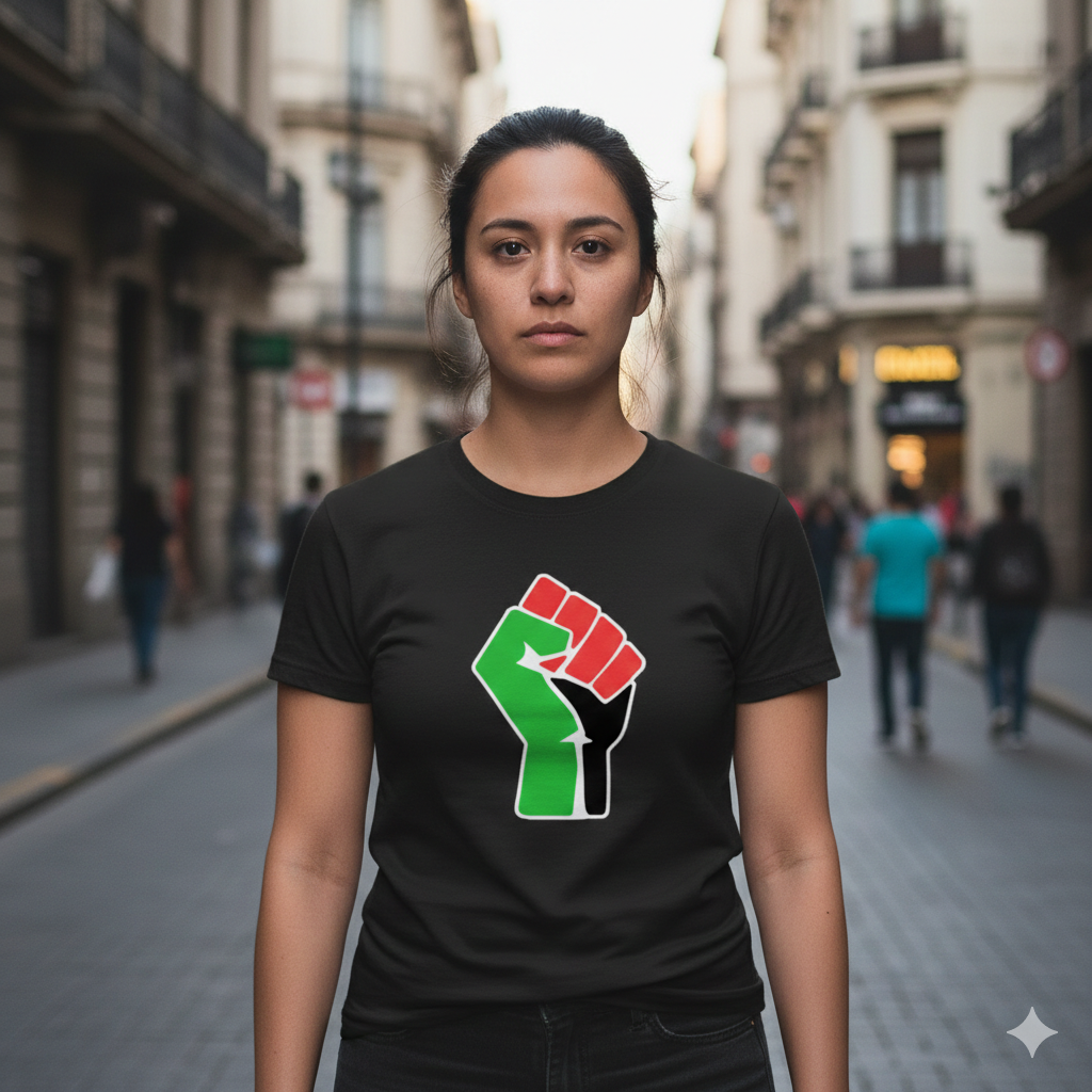 Polera Negra Puño Palestina Libre Estampada 100% Algodón-4