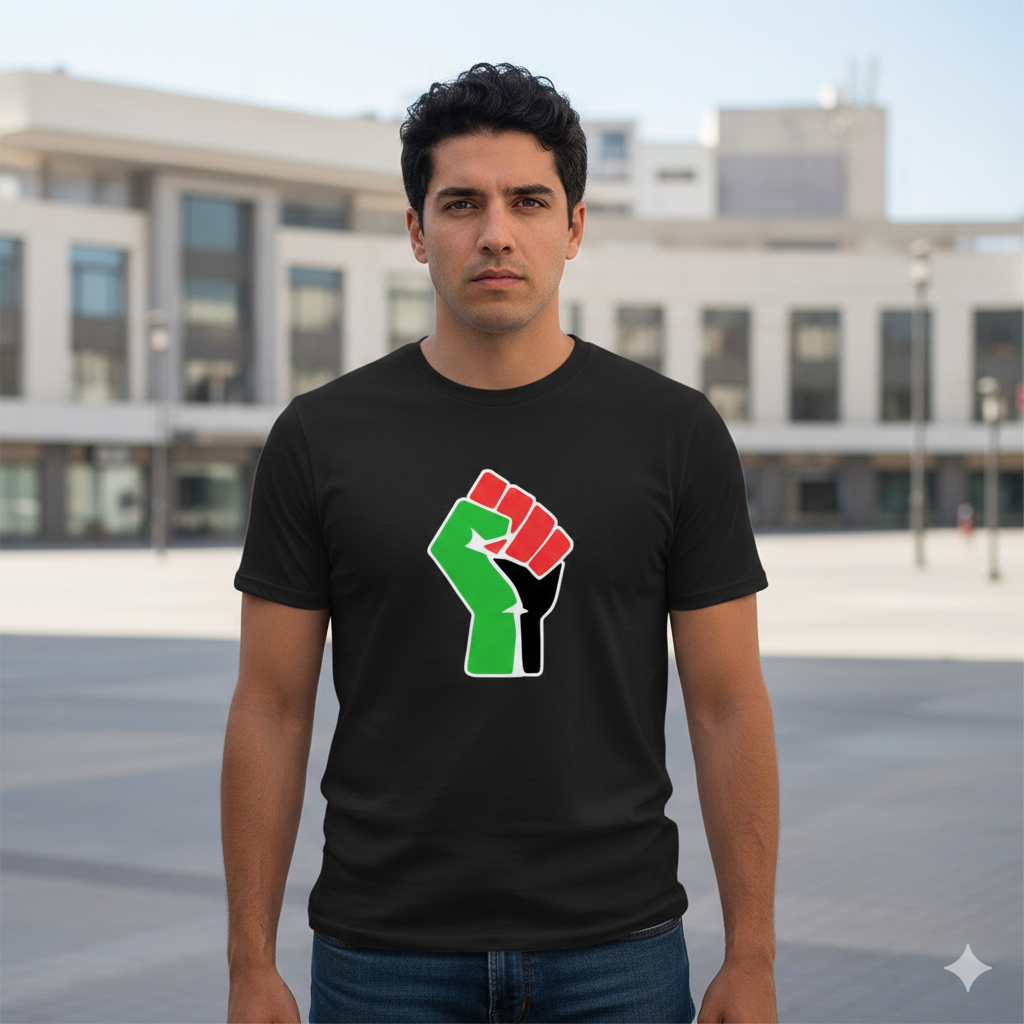 Polera Negra Puño Palestina Libre Estampada 100% Algodón-5