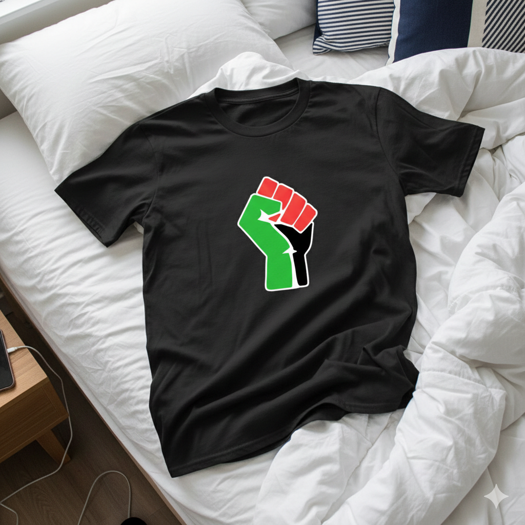 Polera Negra Puño Palestina Libre Estampada 100% Algodón-6