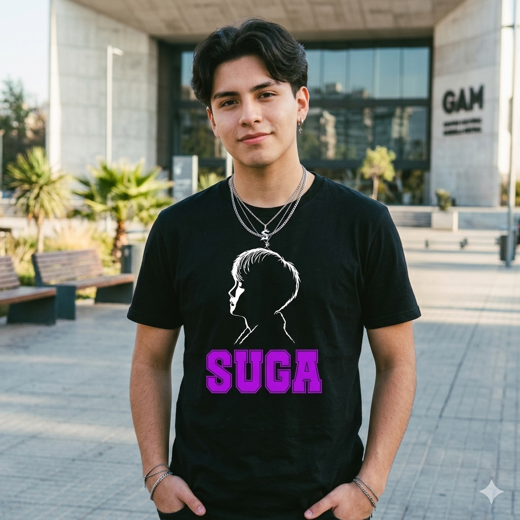 Polera Negra BTS Suga Estampada 100% Algodón estilo K-POP-2