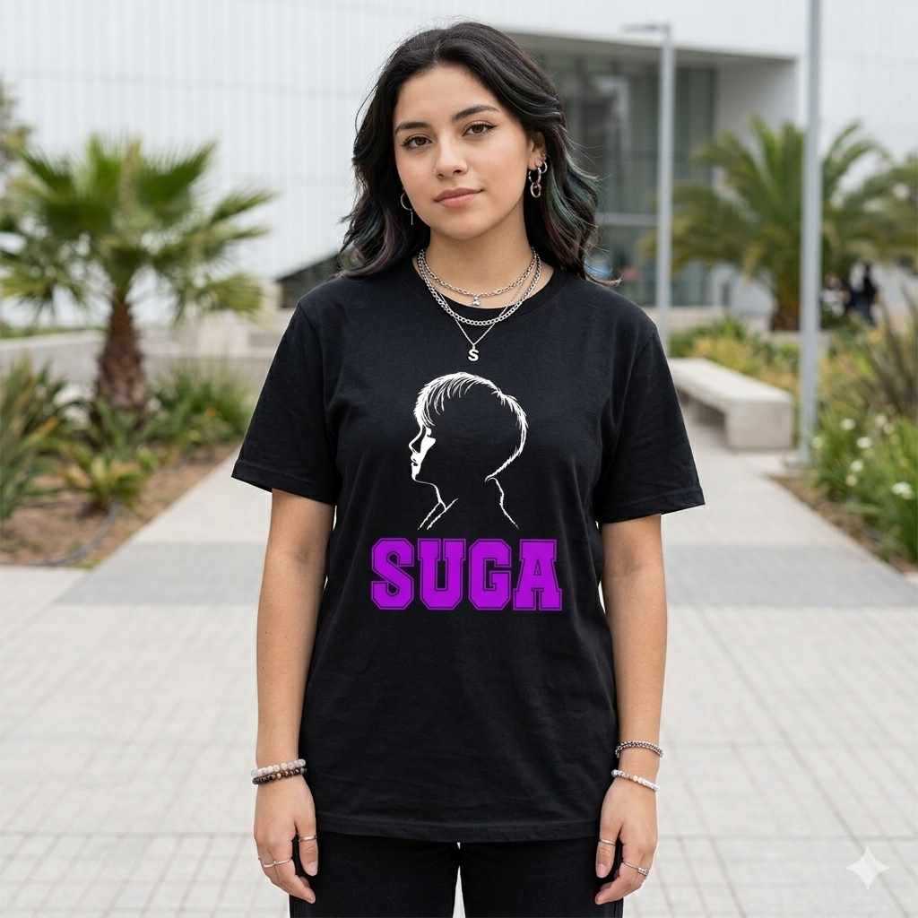 Polera Negra BTS Suga Estampada 100% Algodón estilo K-POP-3