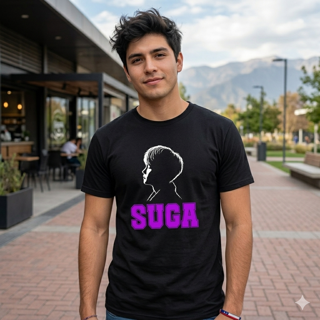 Polera Negra BTS Suga Estampada 100% Algodón estilo K-POP-4