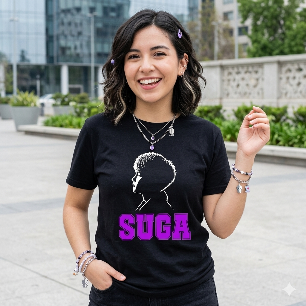 Polera Negra BTS Suga Estampada 100% Algodón estilo K-POP-5