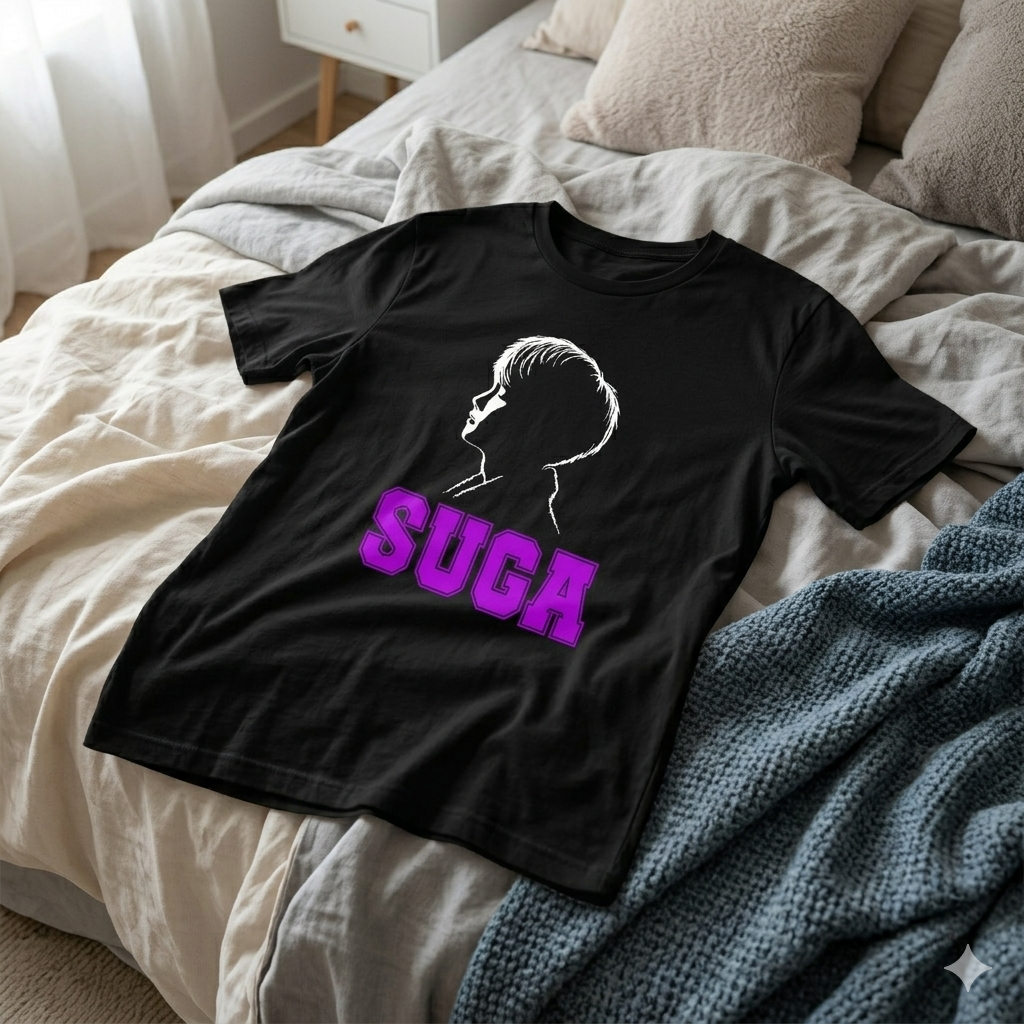 Polera Negra BTS Suga Estampada 100% Algodón estilo K-POP-6
