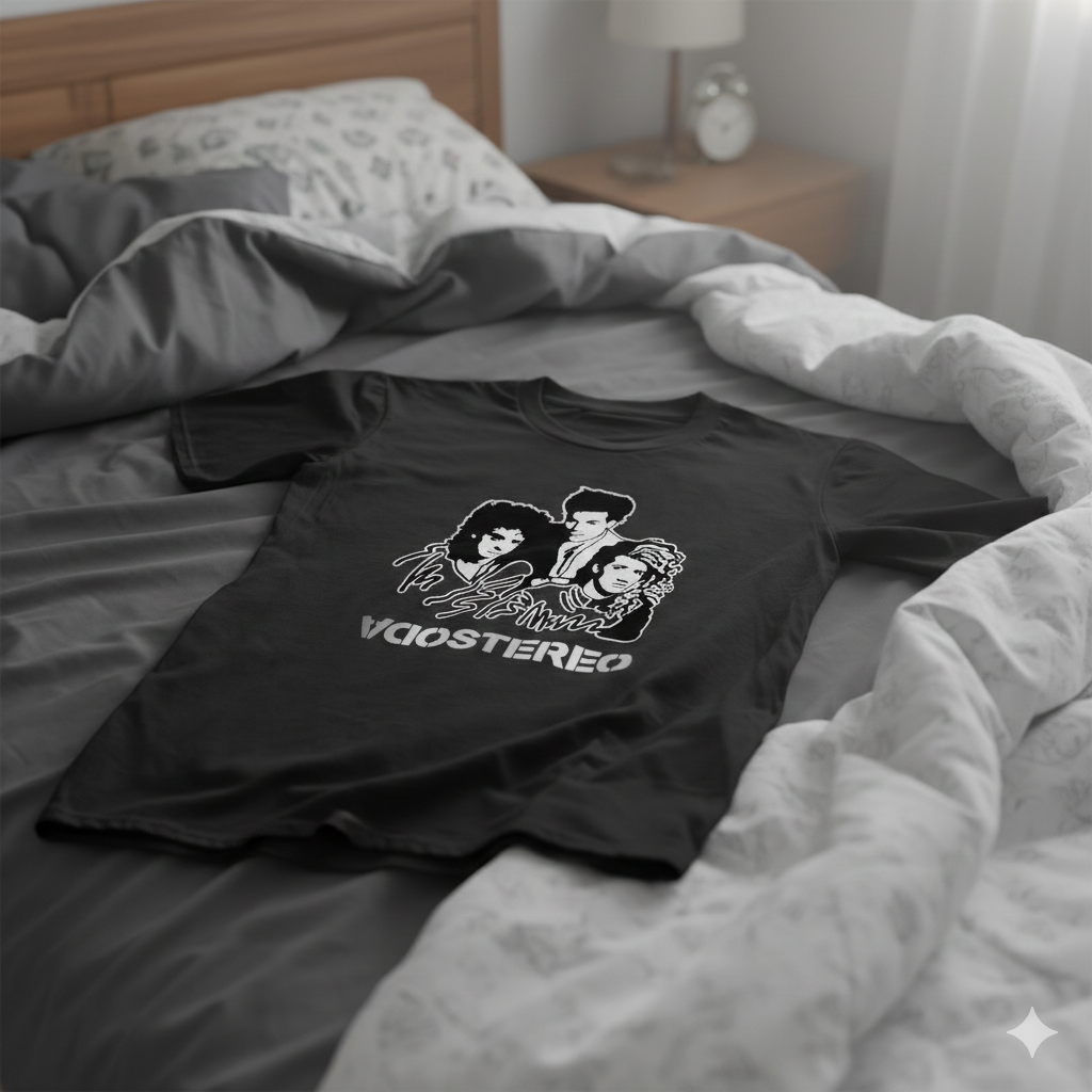 Polera Negra Soda Stereo Integrantes en Plateado Estampada 100% Algodón Estilo Rock Argentino-6