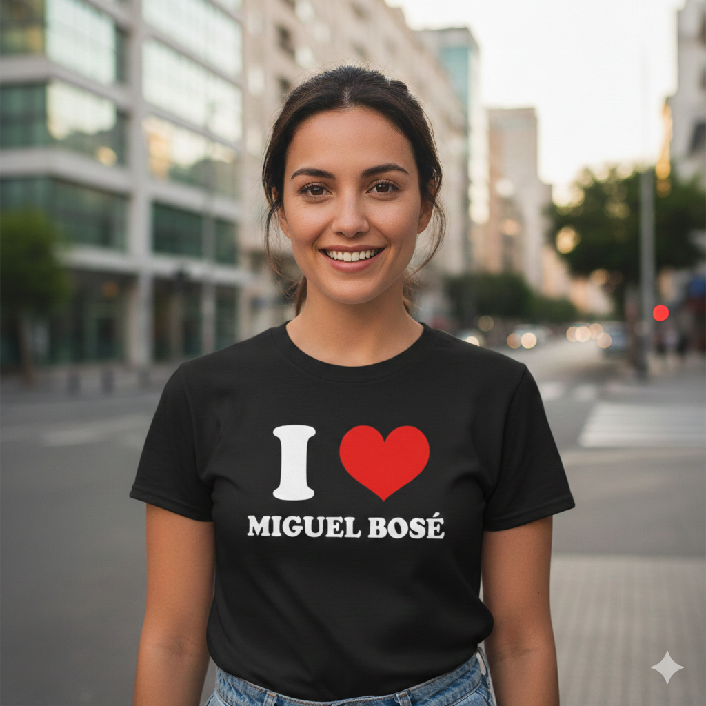 Polera Negra I Love Miguel Bosé Estampada 100% Algodón-2