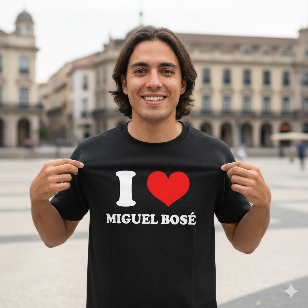 Polera Negra I Love Miguel Bosé Estampada 100% Algodón-3
