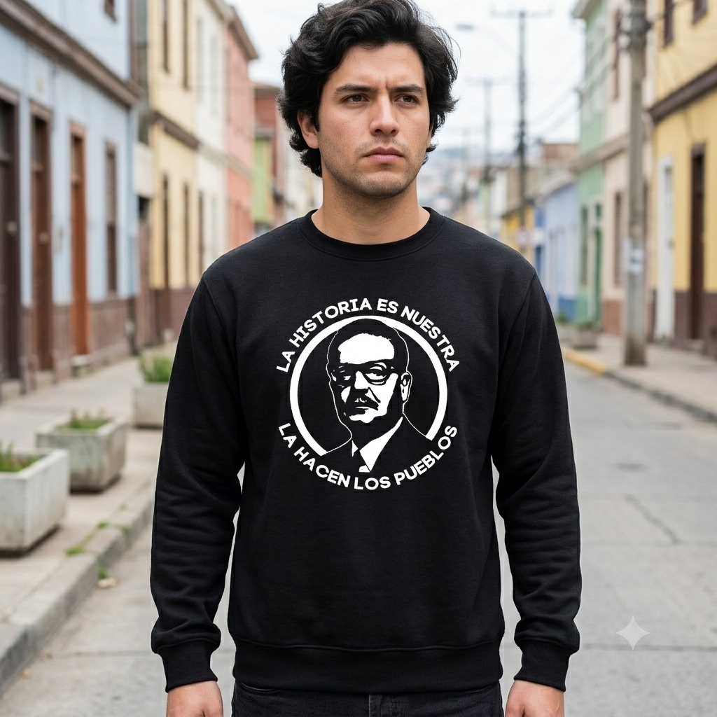 Polerón Negro Salvador Allende Estampado Estilo Presente!-2
