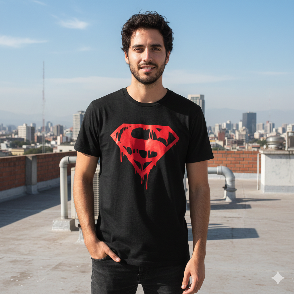 Polera Negra Logo La Muerte de Superman Estampada 100% Algodón Estilo Comic-2