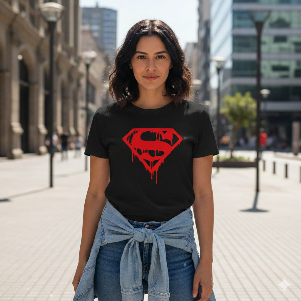 Polera Negra Logo La Muerte de Superman Estampada 100% Algodón Estilo Comic-3