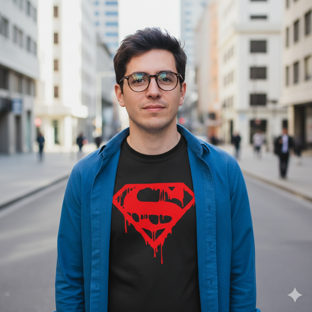 Polera Negra Logo La Muerte de Superman Estampada 100% Algodón Estilo Comic-4