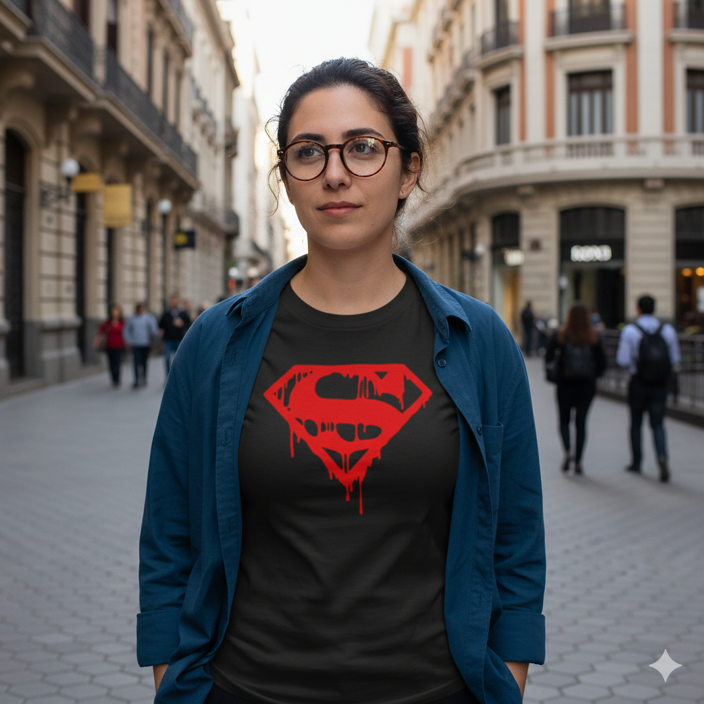 Polera Negra Logo La Muerte de Superman Estampada 100% Algodón Estilo Comic-5