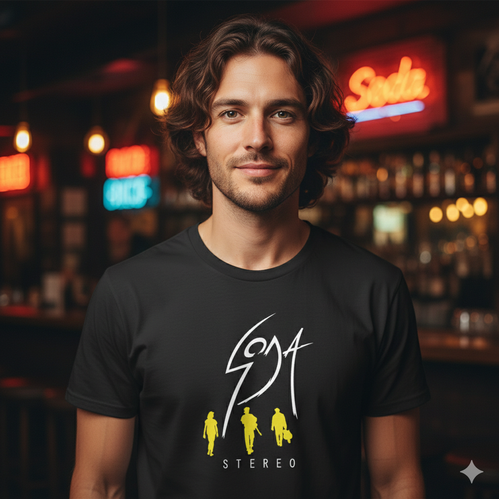 Polera Negra Soda Stereo Siluetas Estampada 100% Algodón Estilo Rock-2