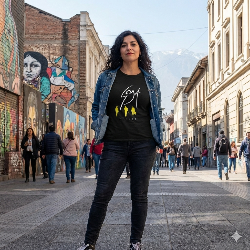 Polera Negra Soda Stereo Siluetas Estampada 100% Algodón Estilo Rock-3