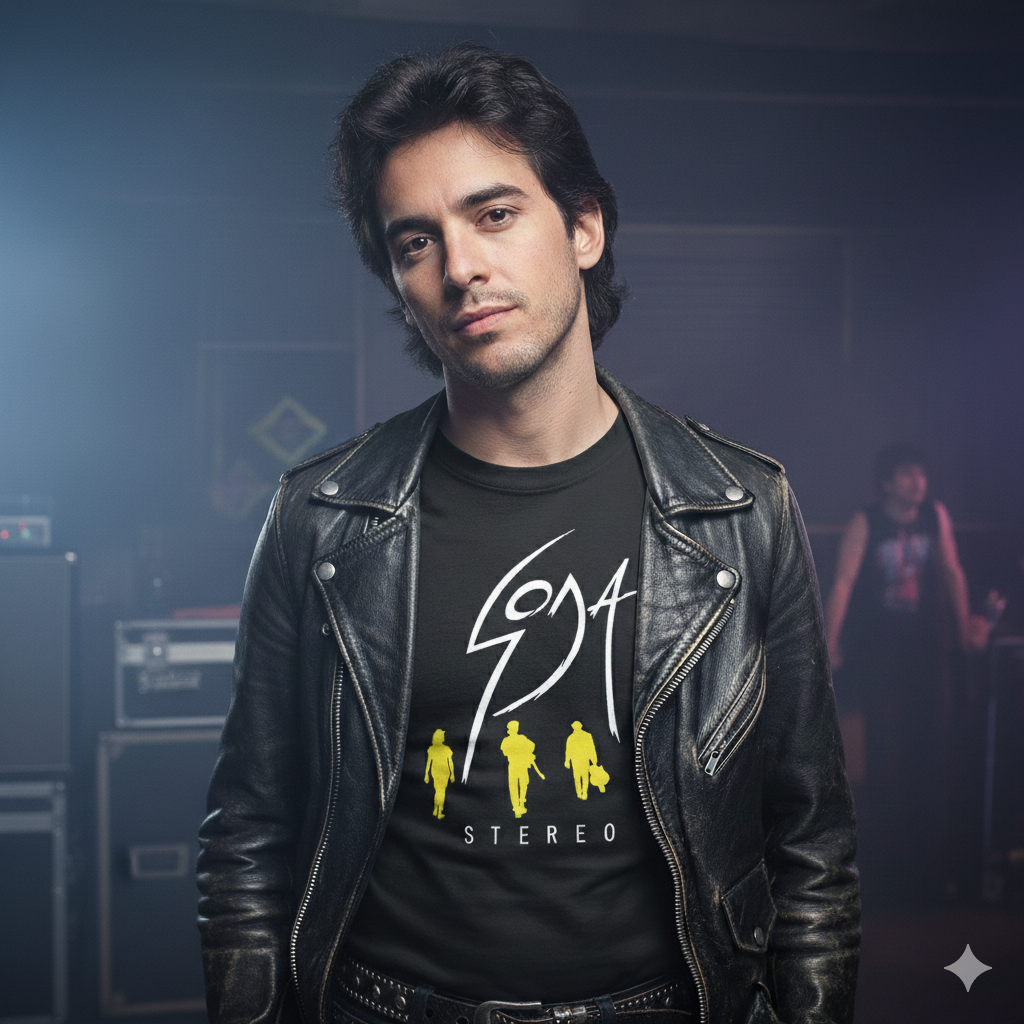 Polera Negra Soda Stereo Siluetas Estampada 100% Algodón Estilo Rock-4