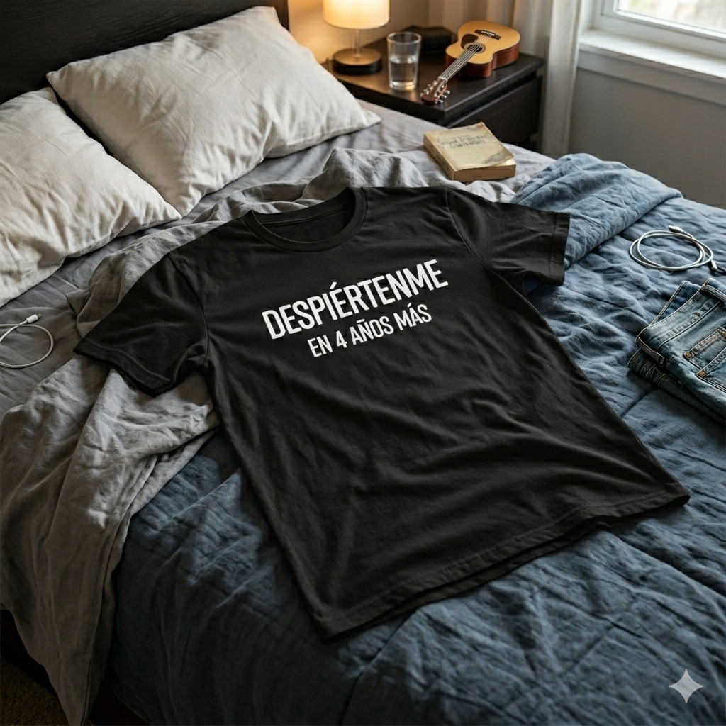 Polera Negra Despiértenme En 4 Años Más Estampada 100% Algodón Estilo-4