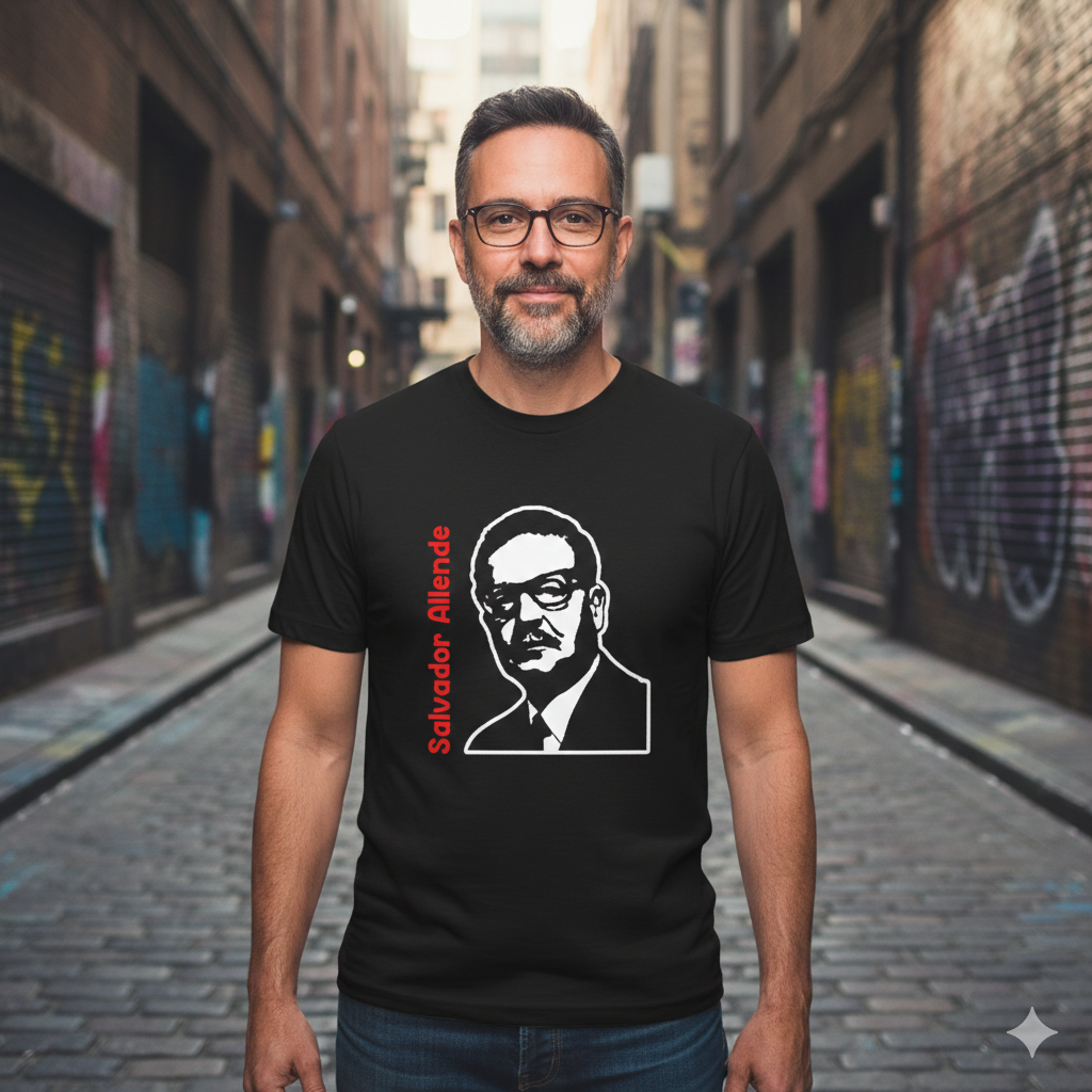 Polera Negra Salvador Allende en rojo Estampada 100% Algodón Socialismo-2