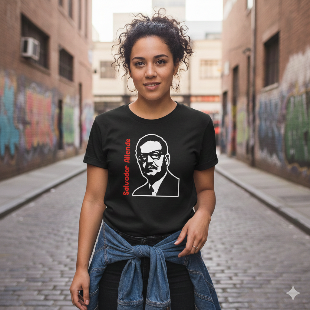 Polera Negra Salvador Allende en rojo Estampada 100% Algodón Socialismo-3