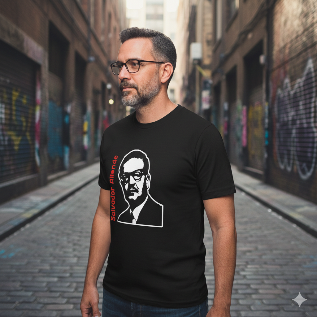 Polera Negra Salvador Allende en rojo Estampada 100% Algodón Socialismo-4