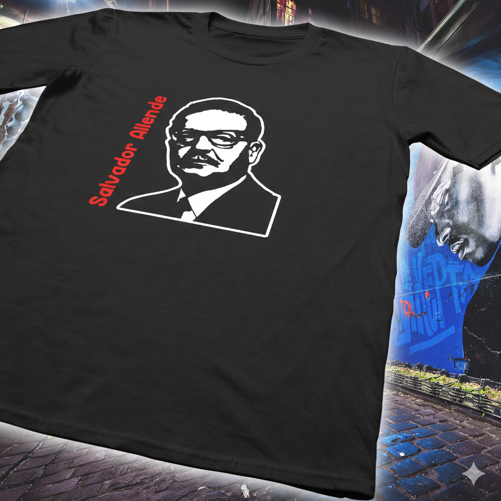 Polera Negra Salvador Allende en rojo Estampada 100% Algodón Socialismo-5
