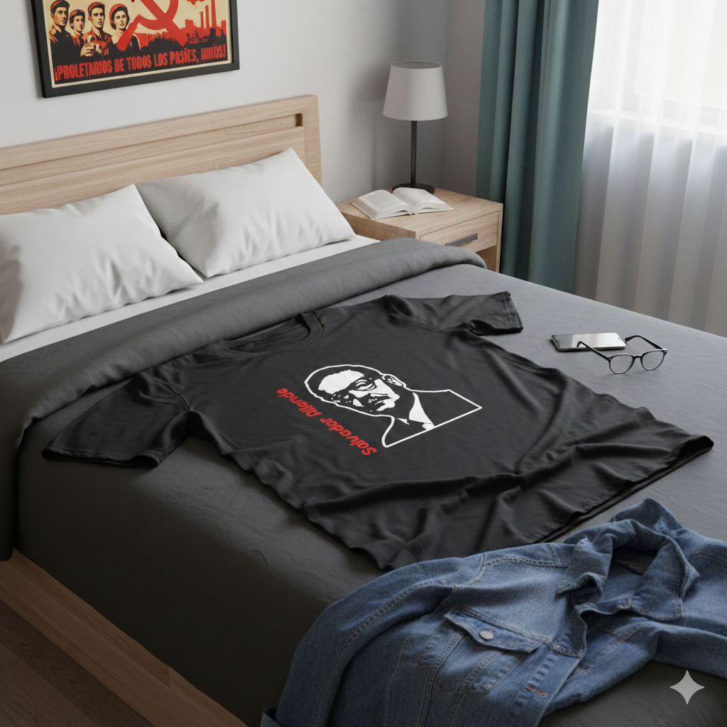 Polera Negra Salvador Allende en rojo Estampada 100% Algodón Socialismo-6