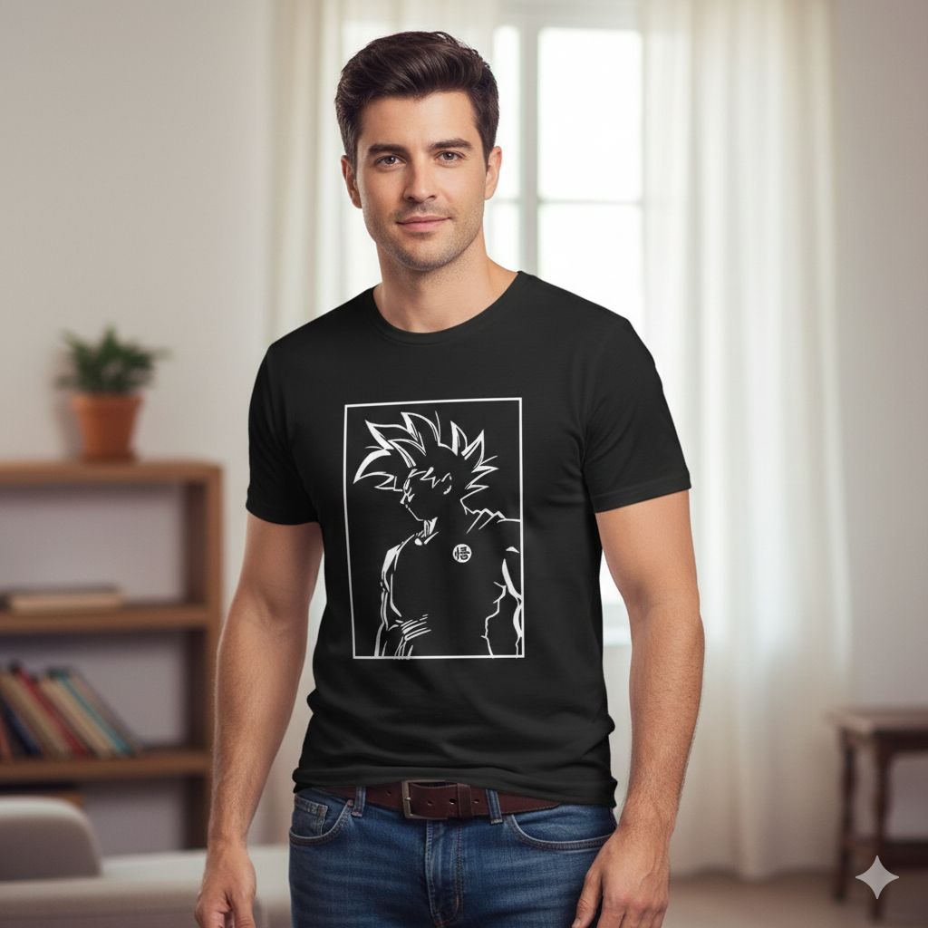 Polera Negra Sombra Goku Dragon Ball Estampada 100% Algodón Estilo-2