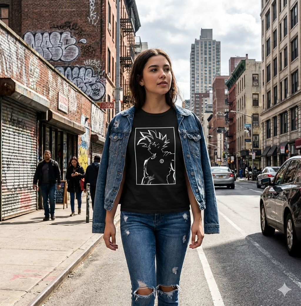 Polera Negra Sombra Goku Dragon Ball Estampada 100% Algodón Estilo-3