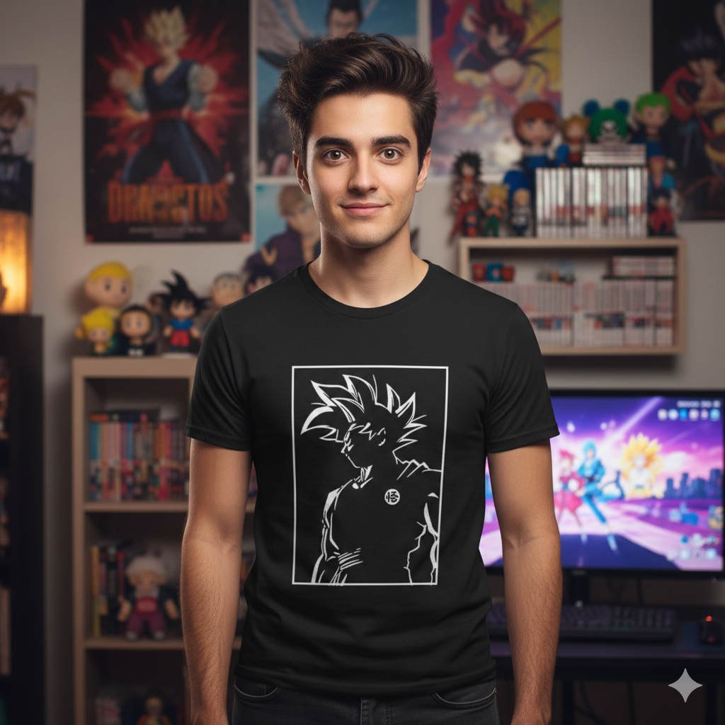 Polera Negra Sombra Goku Dragon Ball Estampada 100% Algodón Estilo-4
