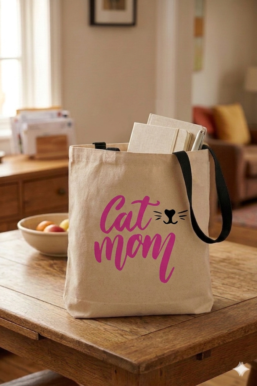 Tote Bag Asas Negras Cat Mom Estampado 38x42 Cm Algodón Cat Lover-0