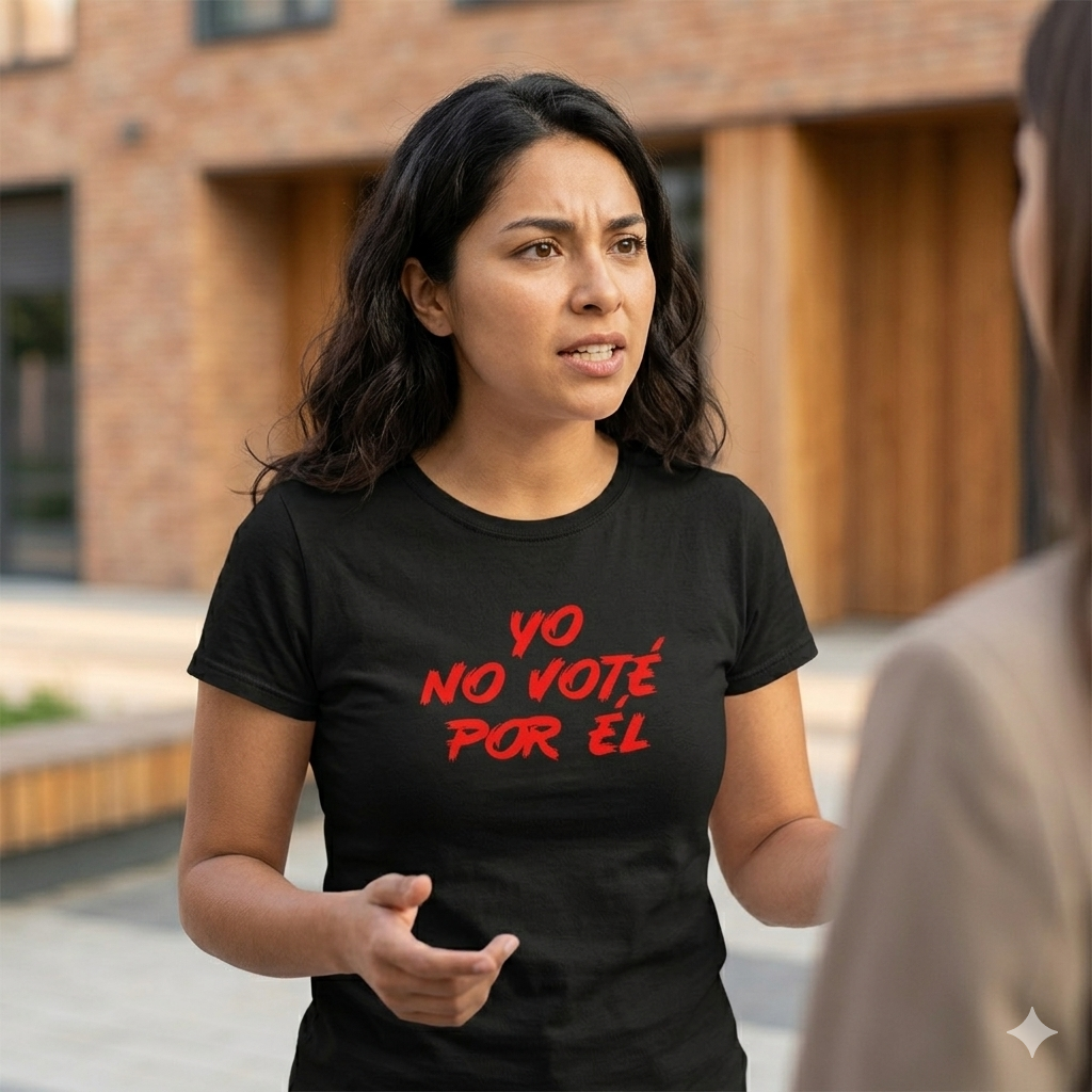Polera Negra para Mujer Yo No Voté Por Él Estampada en rojo 100% Algodón Estilo-3