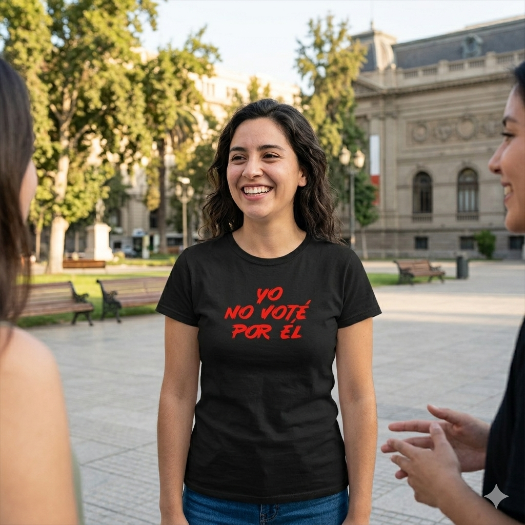 Polera Negra para Mujer Yo No Voté Por Él Estampada en rojo 100% Algodón Estilo-4