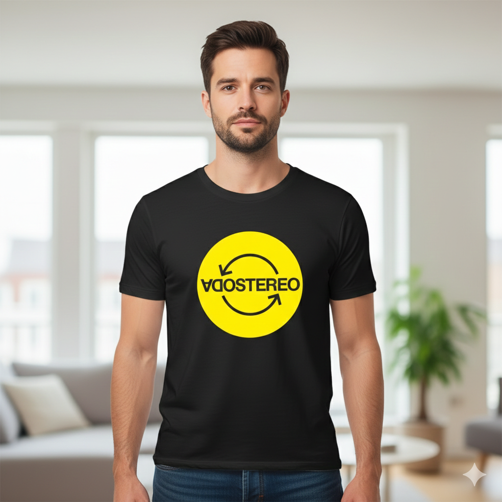 Polera Negra Soda Stereo Logo Circular Estampada 100% Algodón Estilo Rock Argentino-3