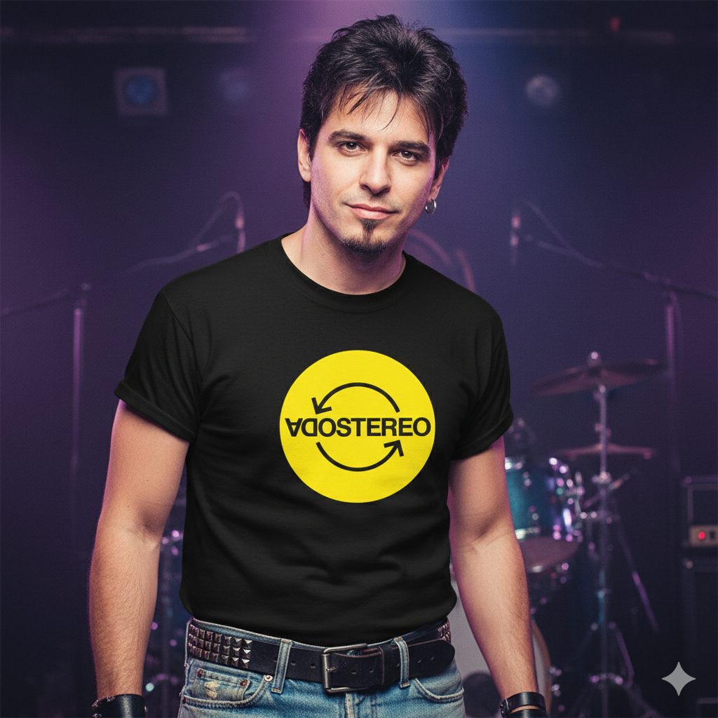 Polera Negra Soda Stereo Logo Circular Estampada 100% Algodón Estilo Rock Argentino-5