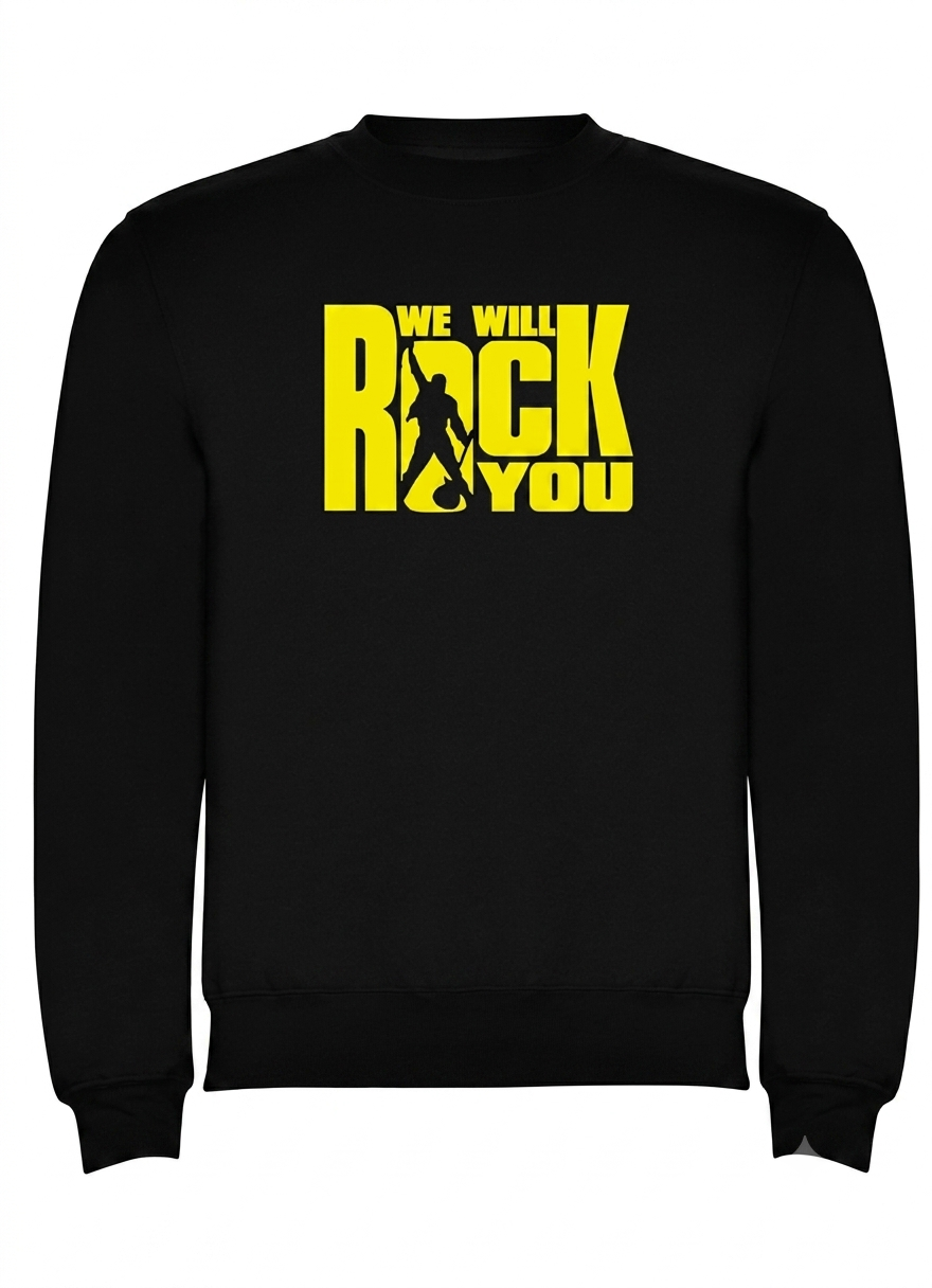 Polerón Negro Queen We Will Rock You Estampado Estilo Rock-0
