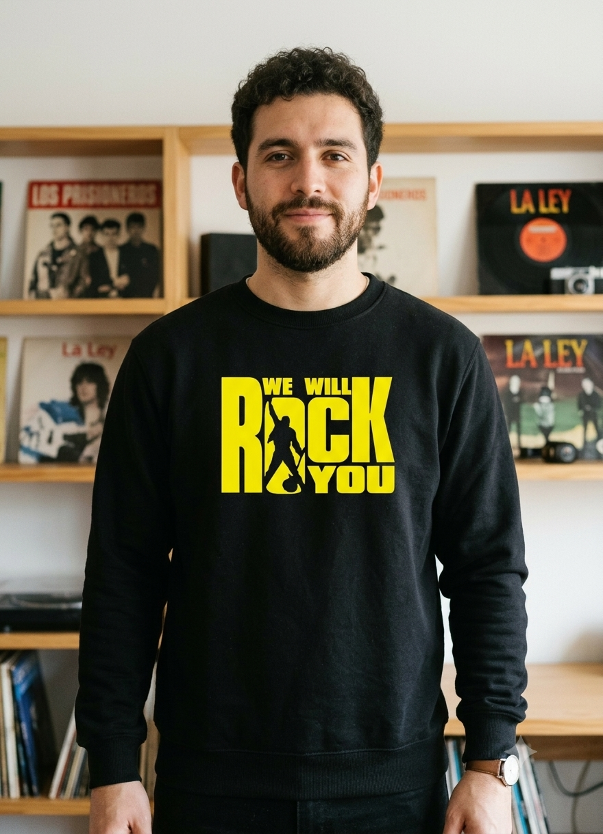 Polerón Negro Queen We Will Rock You Estampado Estilo Rock-2