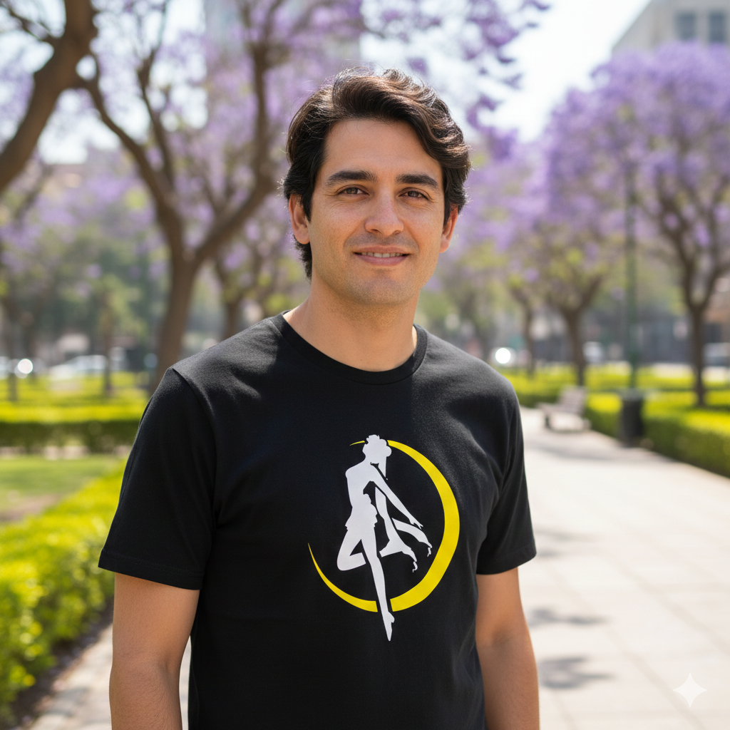 Polera Negra Sailor Moon silueta en amarillo Estampada 100% Algodón Estilo Animé-2