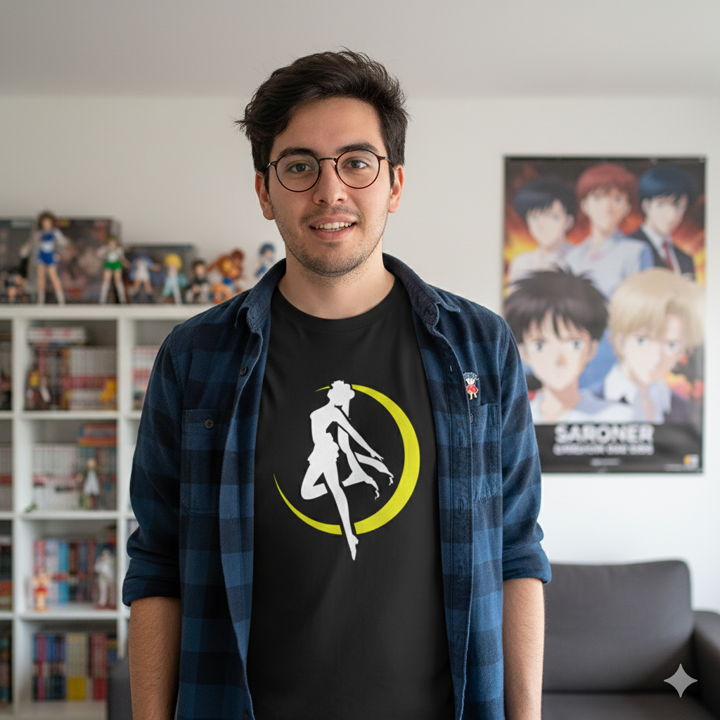 Polera Negra Sailor Moon silueta en amarillo Estampada 100% Algodón Estilo Animé-3