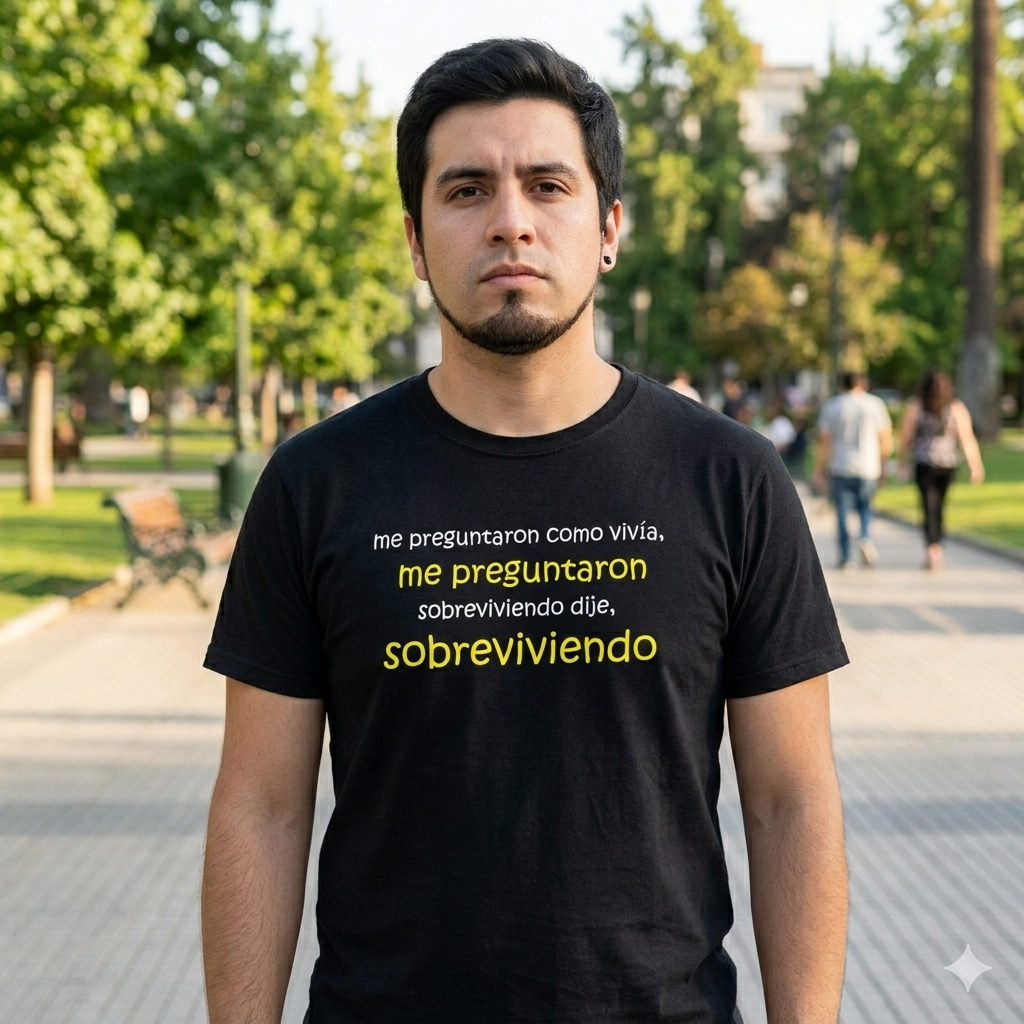 Polera Negra Sobreviviendo Víctor Heredia Estampada 100% Algodón Chile-2