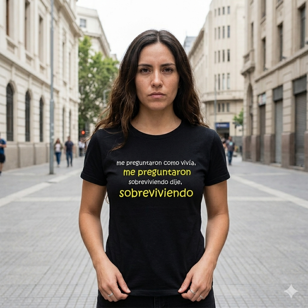Polera Negra Sobreviviendo Víctor Heredia Estampada 100% Algodón Chile-3