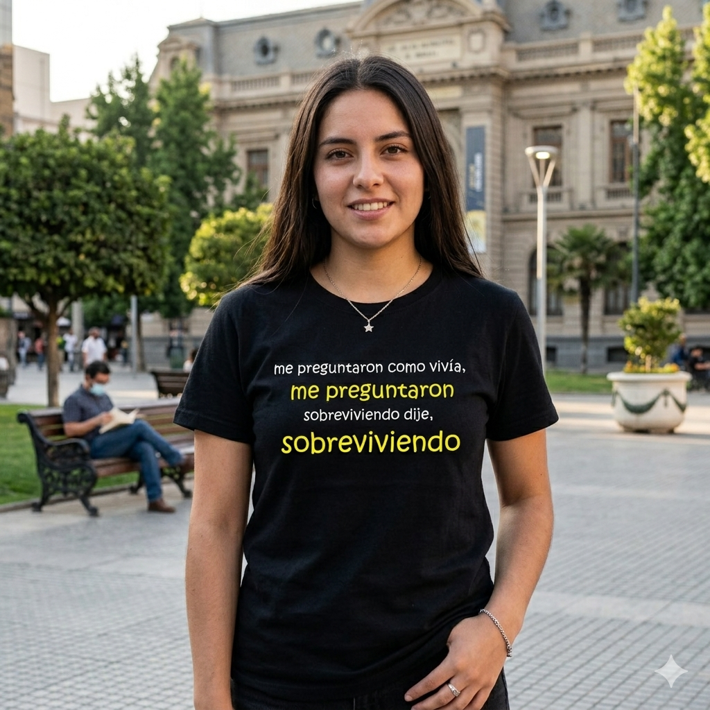 Polera Negra Sobreviviendo Víctor Heredia Estampada 100% Algodón Chile-5