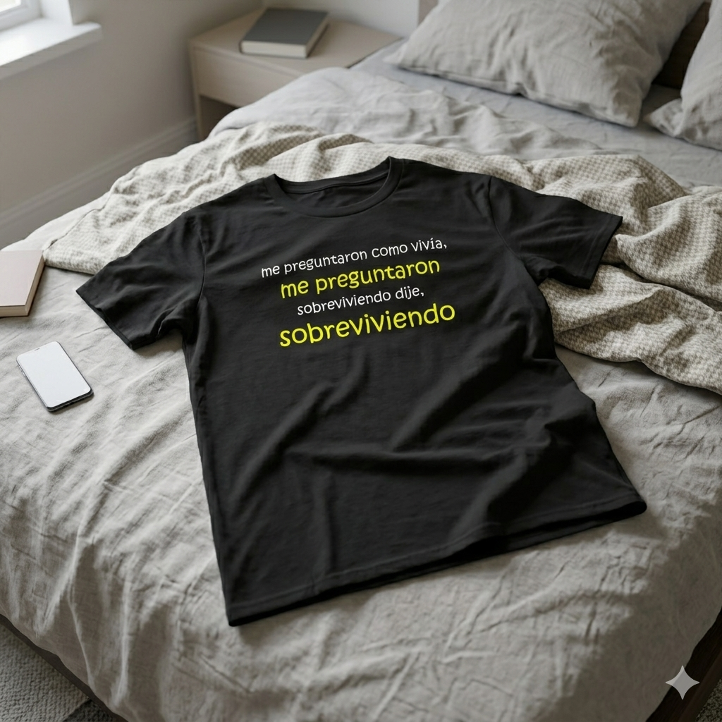 Polera Negra Sobreviviendo Víctor Heredia Estampada 100% Algodón Chile-6