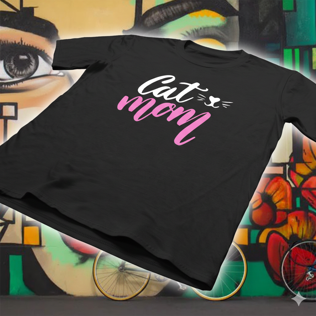 Polera Negra Cat Mom Estampada 100% Algodón estilo cat lover-5