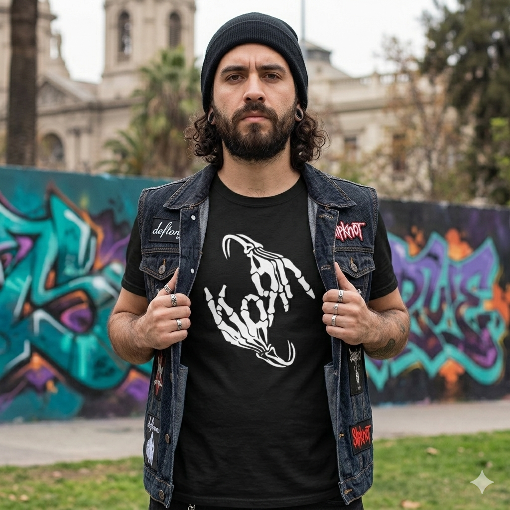 Polera Negra KoRn Skeleton Bone Sign Estampada 100% Algodón Estilo Rock Nu Metal-2