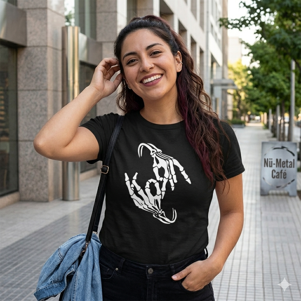 Polera Negra KoRn Skeleton Bone Sign Estampada 100% Algodón Estilo Rock Nu Metal-3