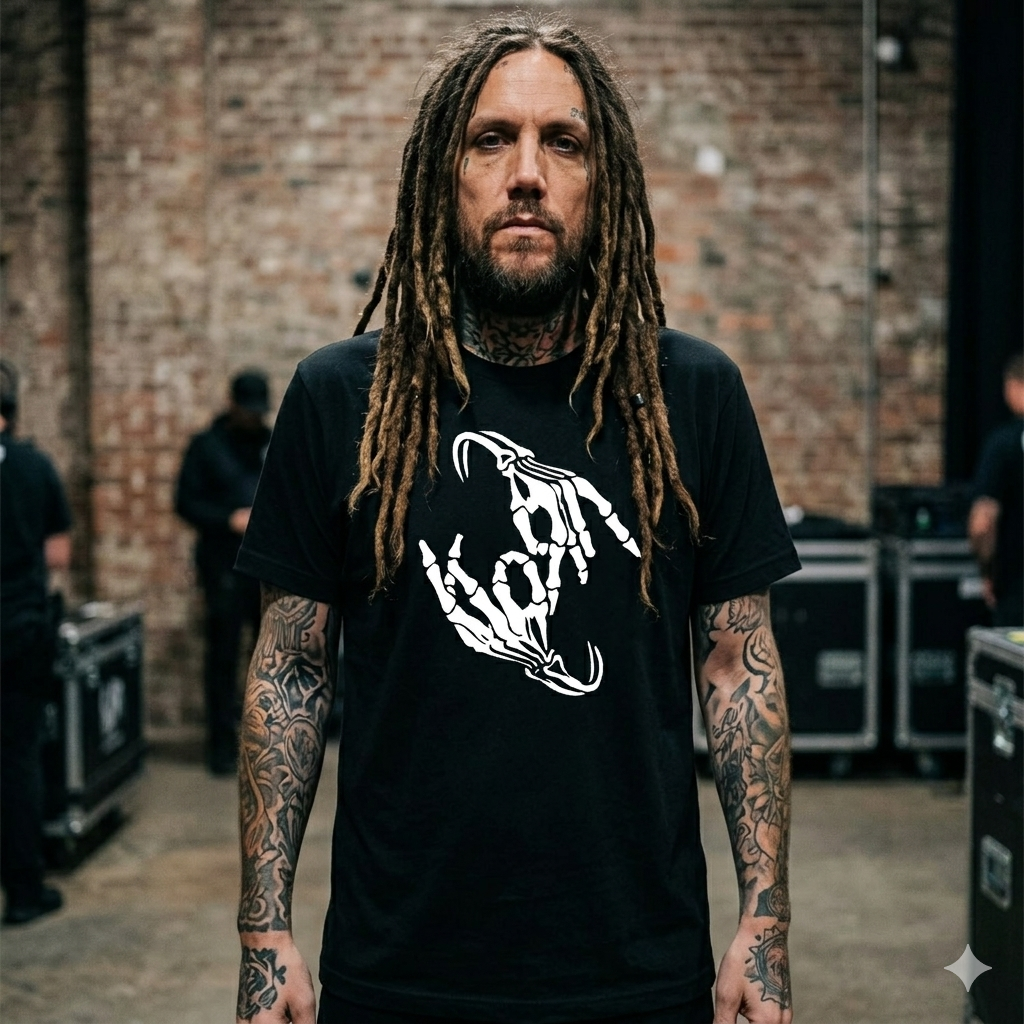 Polera Negra KoRn Skeleton Bone Sign Estampada 100% Algodón Estilo Rock Nu Metal-4