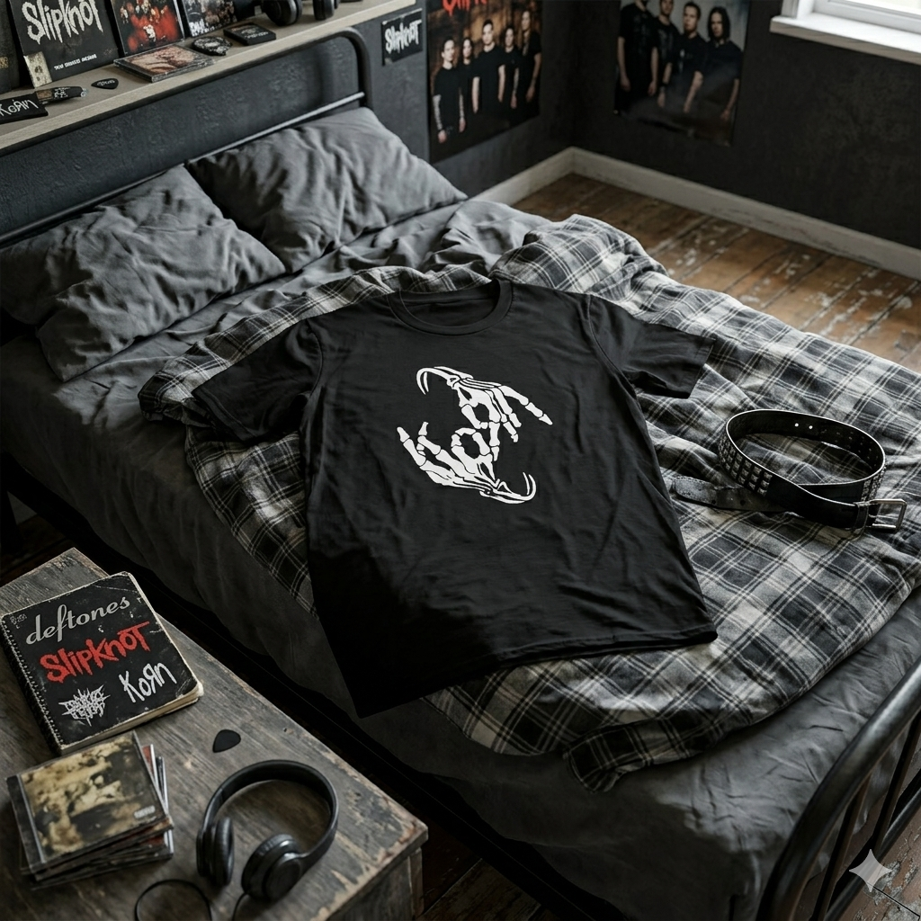 Polera Negra KoRn Skeleton Bone Sign Estampada 100% Algodón Estilo Rock Nu Metal-6